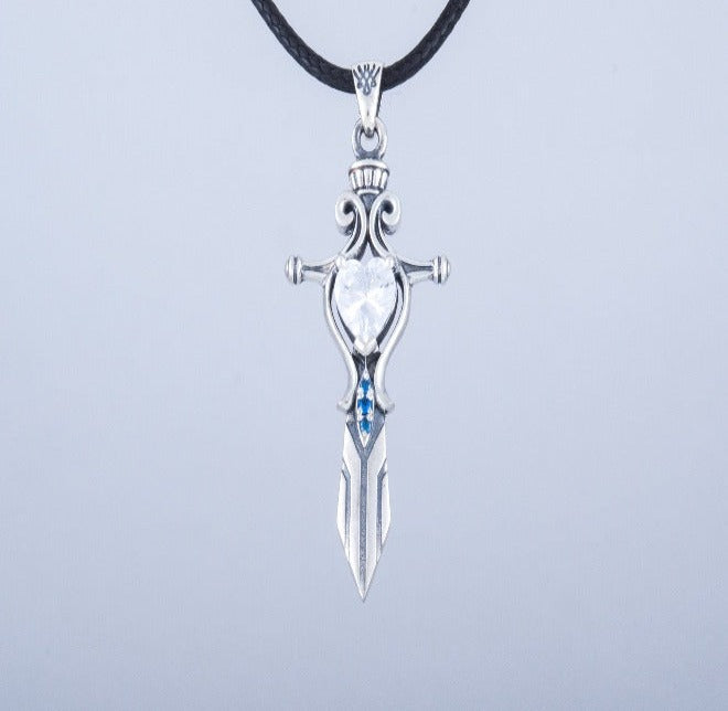 Norse Sword with Cubic Zirconia Pendant Sterling Silver Handmade Jewelry