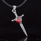 Viking Sword Pendant with Red Cubic Zirconia Sterling Silver Handmade Jewelry