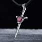 Viking Sword Pendant with Red Cubic Zirconia Sterling Silver Handmade Jewelry