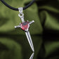 Viking Sword Pendant with Red Cubic Zirconia Sterling Silver Handmade Jewelry