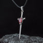 Viking Sword Pendant with Red Cubic Zirconia Sterling Silver Handmade Jewelry