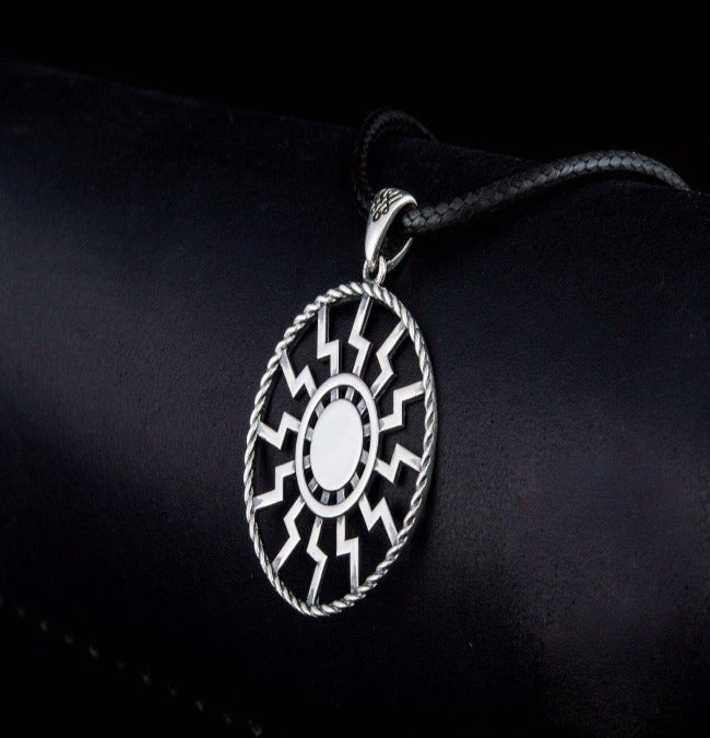 Black Sun Symbol Pendant Sterling Silver Viking Jewelry