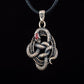 Snake Pendant with Runes and Red Cubic Zirconia Bronze Norse Jewelry