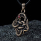 Snake Pendant with Runes and Red Cubic Zirconia Bronze Norse Jewelry