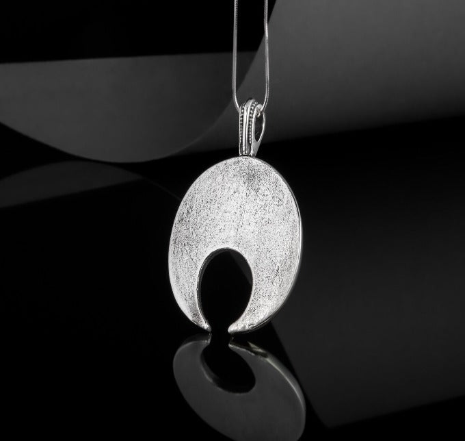 Lunula Pendant Sterling Silver Female Necklace with Raven Symbol