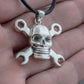 Skull with Wrench Pendant Sterling Silver Biker Jewelry