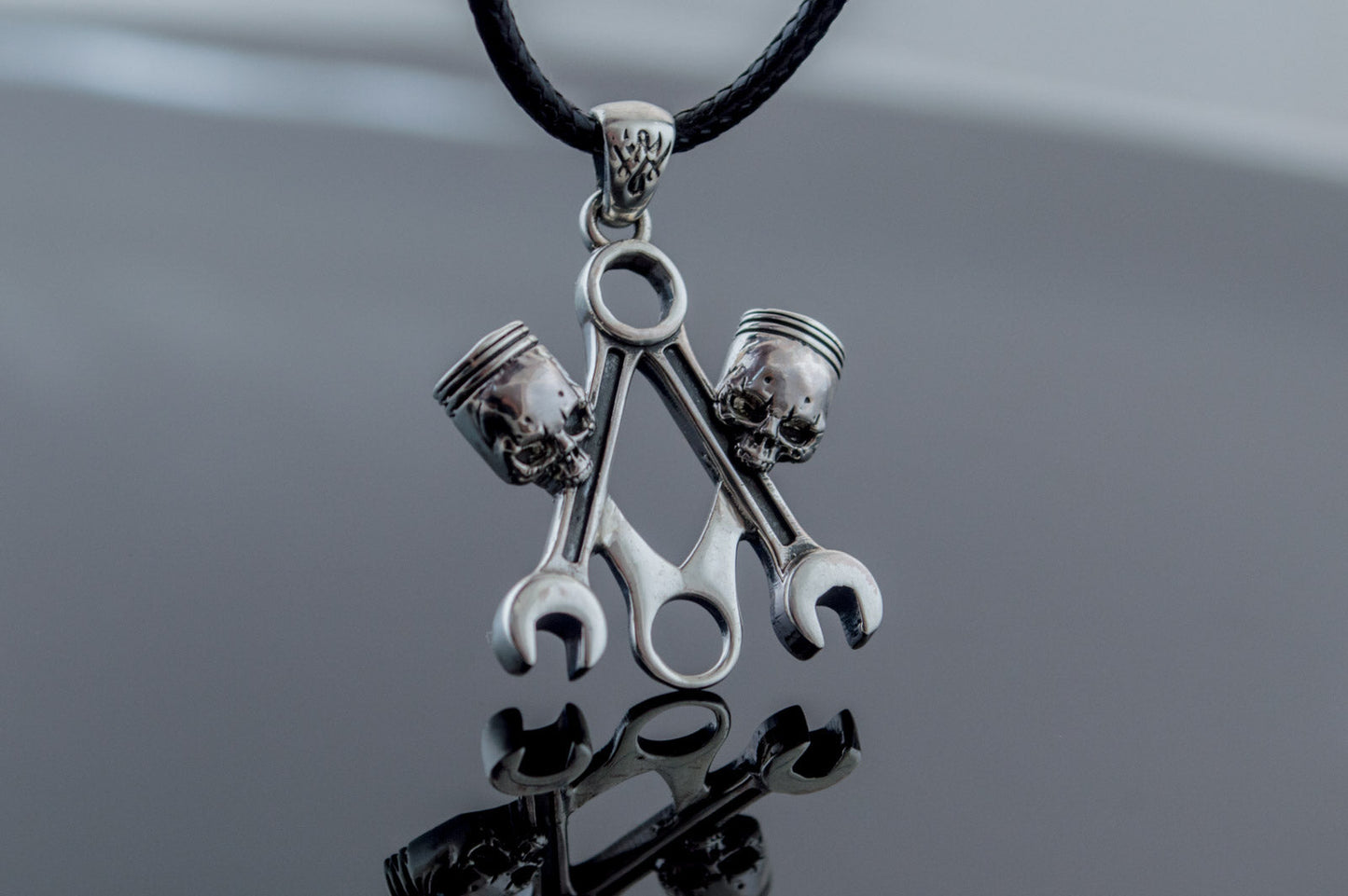 Skull with Forcers Pendant Sterling Silver Biker Jewelry