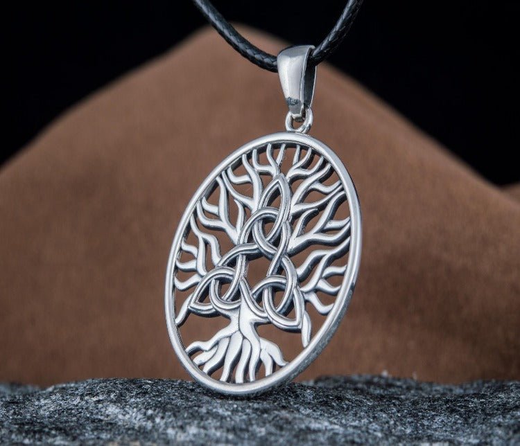 Yggdrasil with Triquetra Symbol Pendant Sterling Silver Viking Jewelry