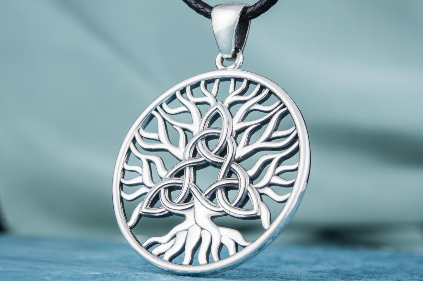 Yggdrasil with Triquetra Symbol Pendant Sterling Silver Viking Jewelry