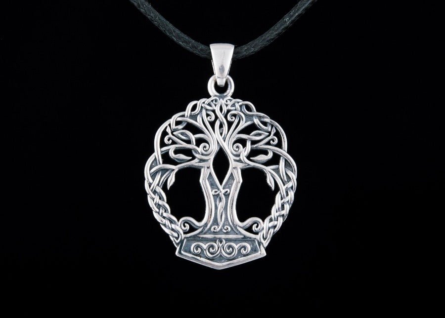 Yggdrasil with Mjolnir Pendant Handmade Sterling Silver Viking Necklace