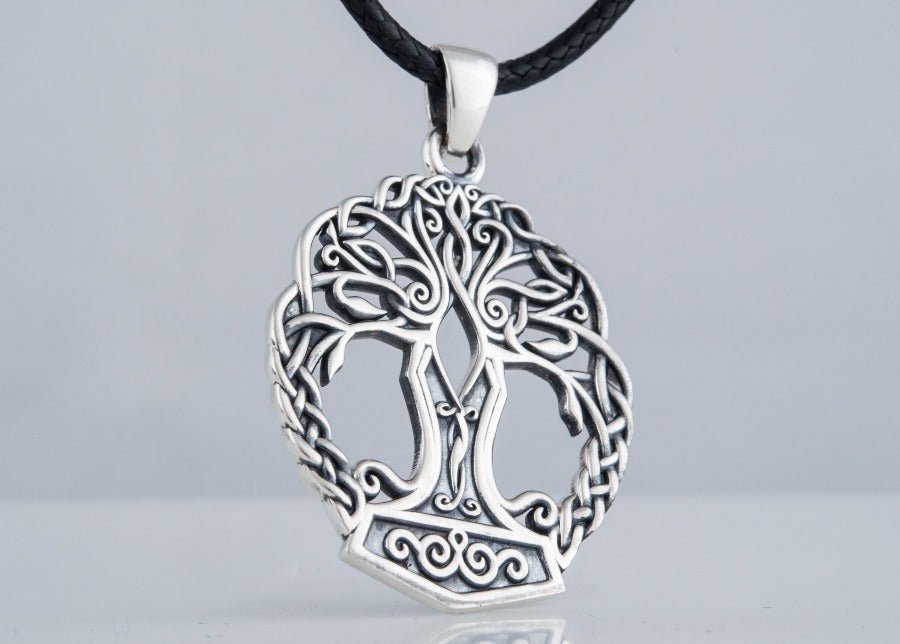 Yggdrasil with Mjolnir Pendant Handmade Sterling Silver Viking Necklace