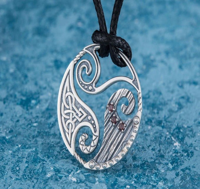 Circle Shield Pendant with Triskelion and CZ Ornament Sterling Silver Norse Jewelry