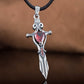 Norse Sword with Red Cubic Zirconia Pendant Sterling Silver Handmade Jewelry