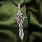 Norse Sword with Red Cubic Zirconia Pendant Sterling Silver Handmade Jewelry