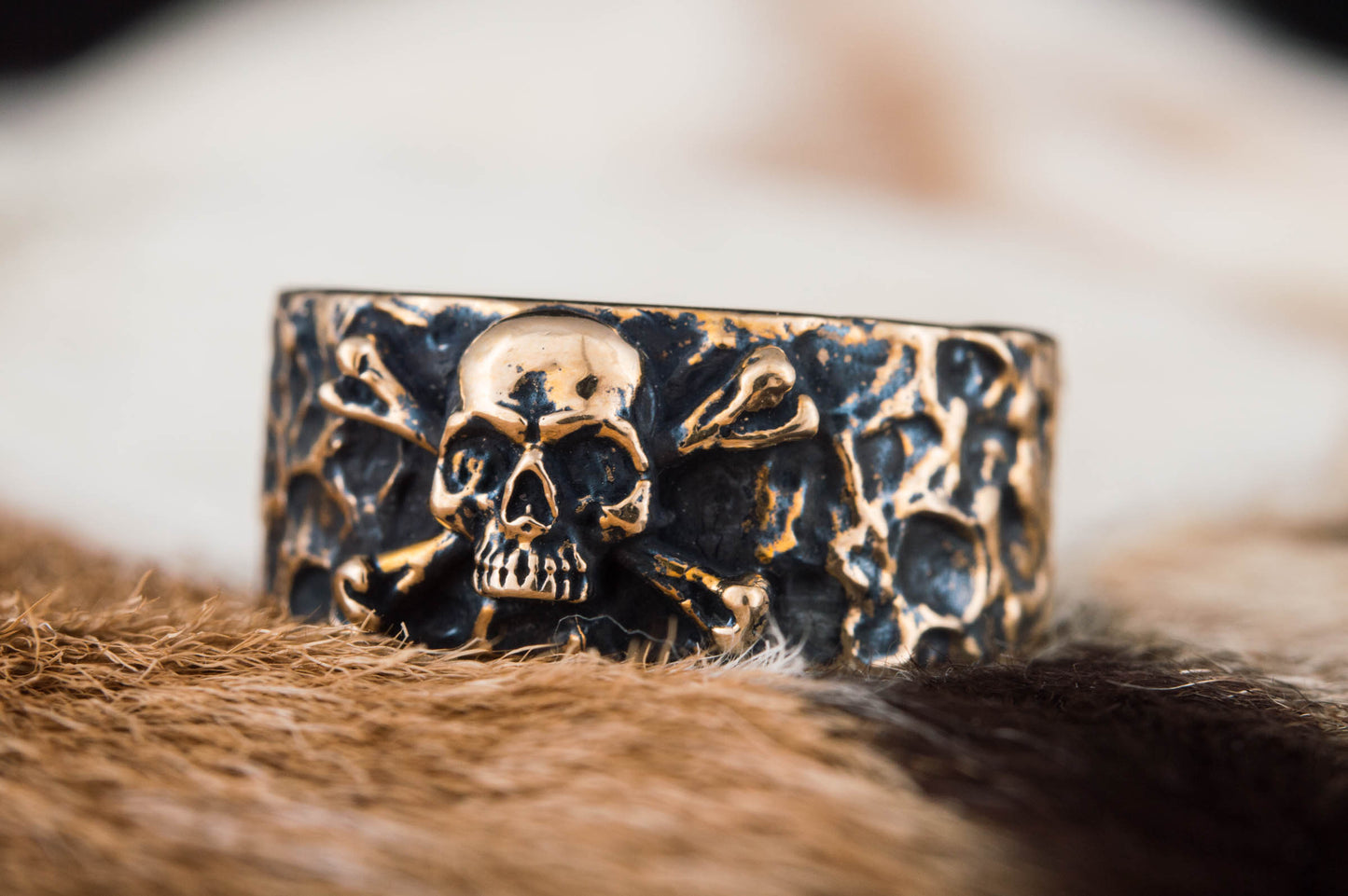 Ring with Jolly Roger Symbol Bronze Unique Jewelry