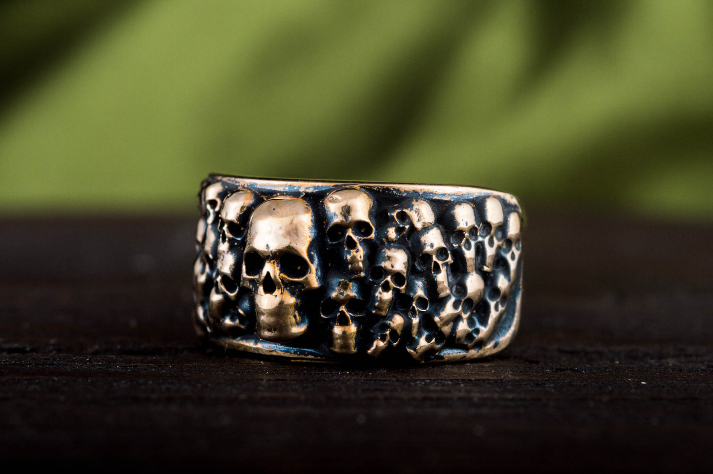 Ring with Skulls Bronze Unique Handmade Biker Jewelry