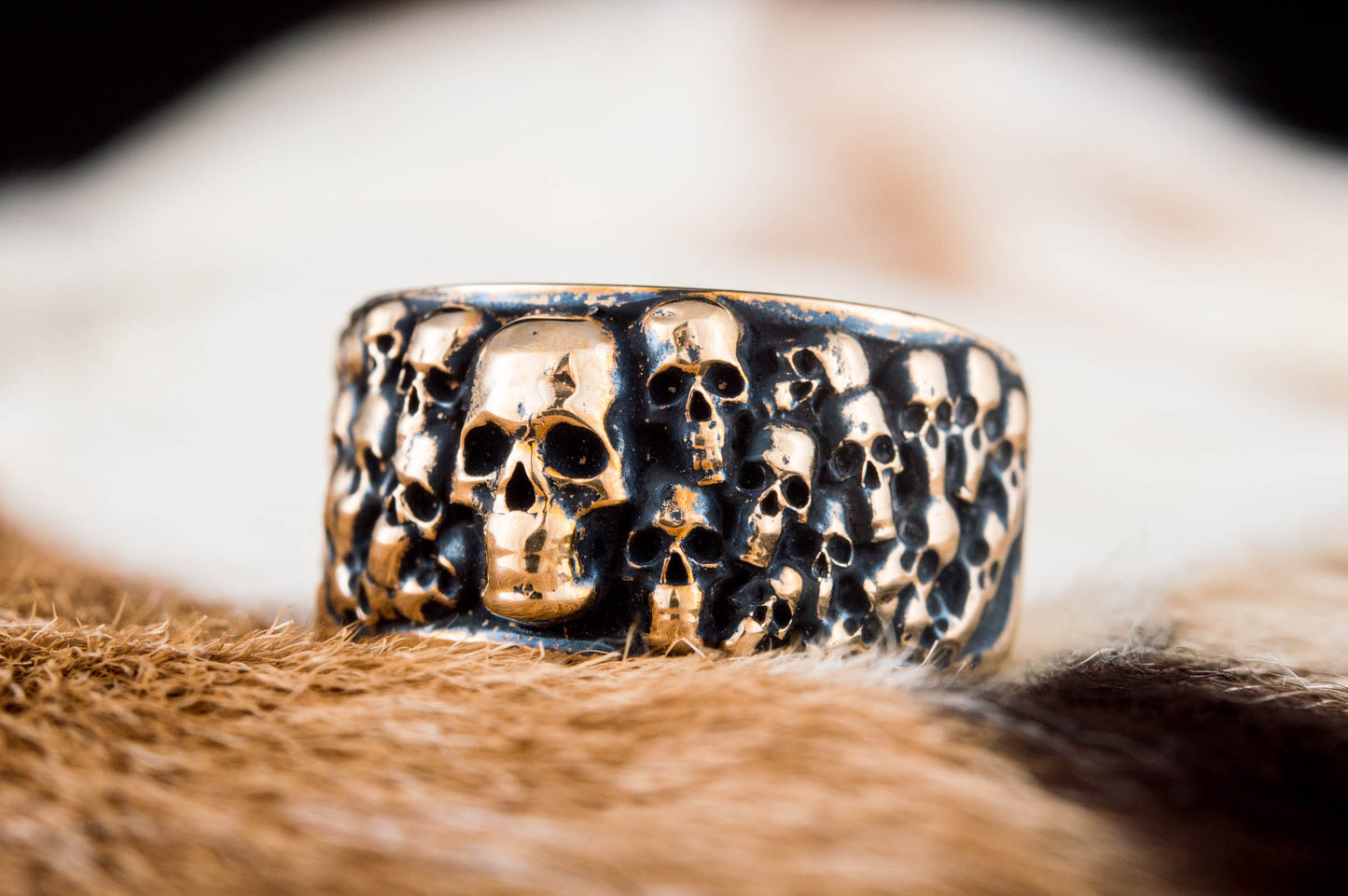 Ring with Skulls Bronze Unique Handmade Biker Jewelry