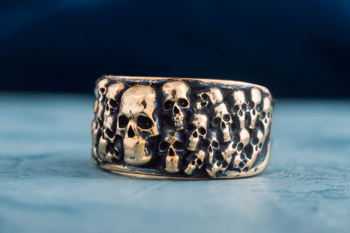 Ring with Skulls Bronze Unique Handmade Biker Jewelry