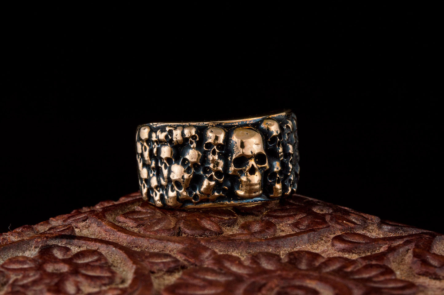 Ring with Skulls Bronze Unique Handmade Biker Jewelry