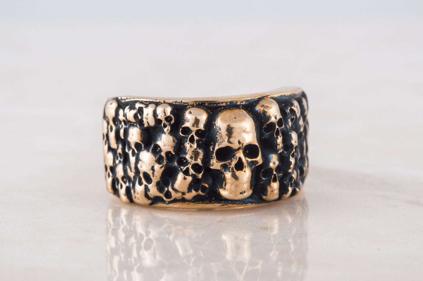 Ring with Skulls Bronze Unique Handmade Biker Jewelry