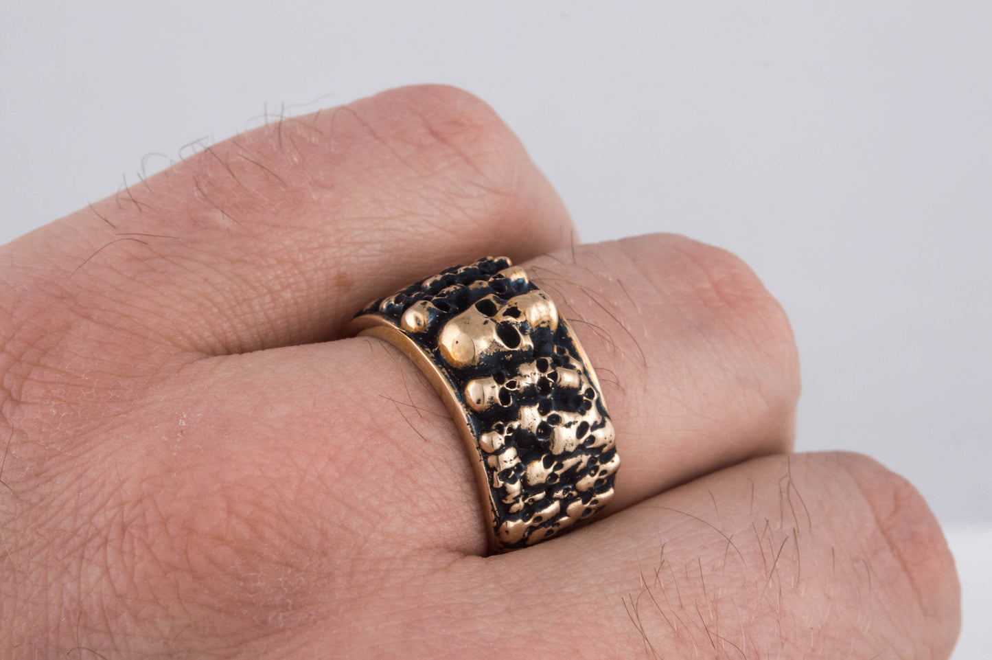 Ring with Skulls Bronze Unique Handmade Biker Jewelry