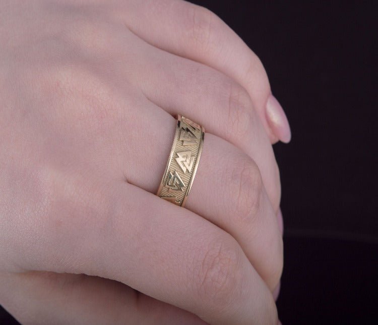 14K Gold Valknut Symbol Norse Ring