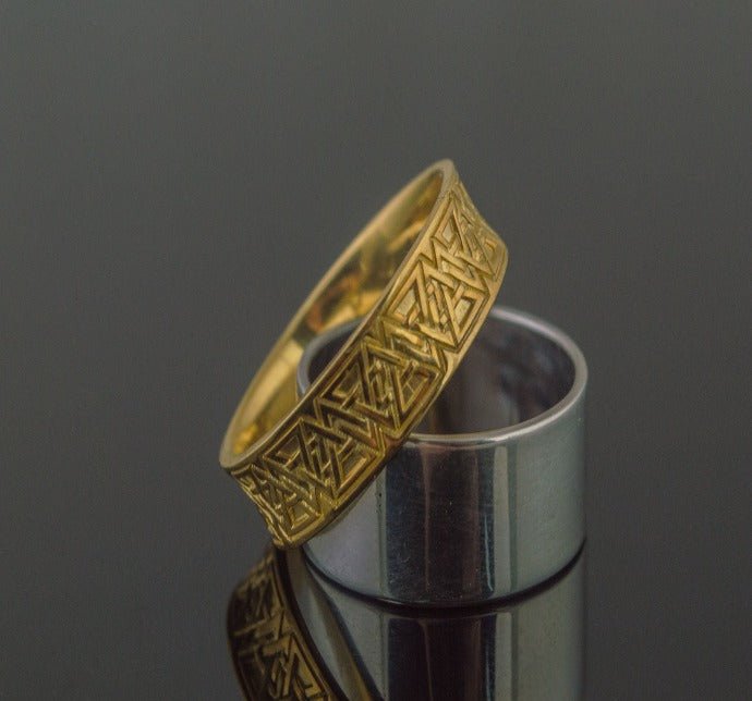 Ring with Valknut Symbol Gold Viking Jewelry