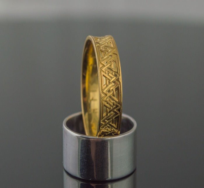 Ring with Valknut Symbol Gold Viking Jewelry