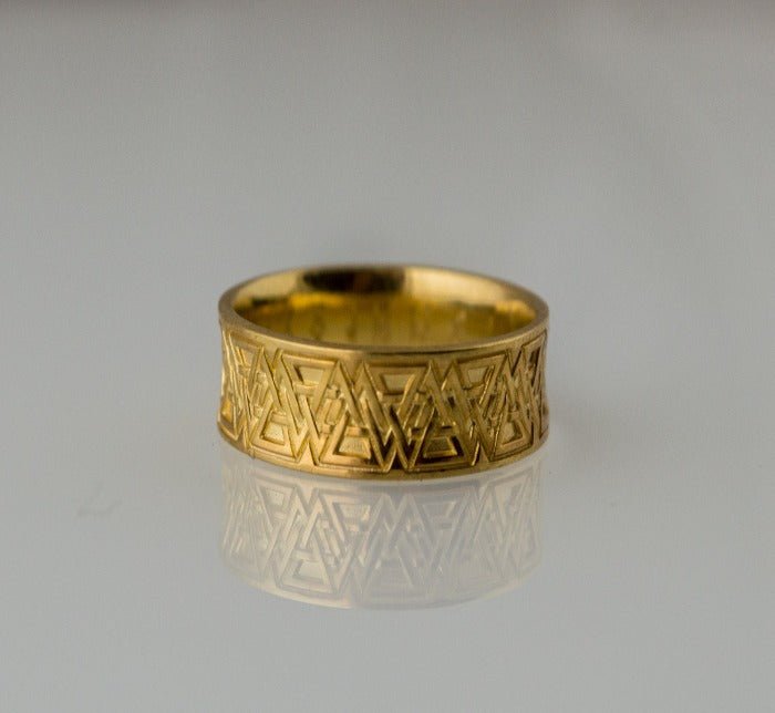 Ring with Valknut Symbol Gold Viking Jewelry