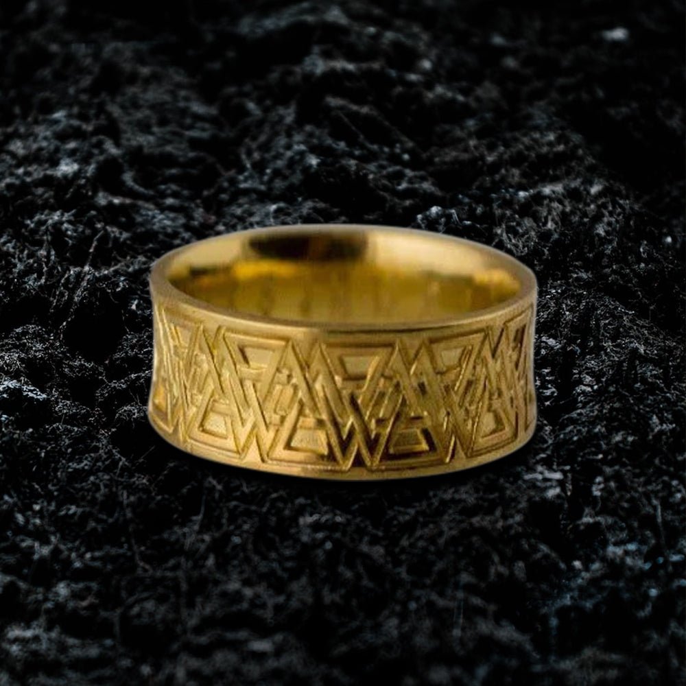 Ring with Valknut Symbol Gold Viking Jewelry