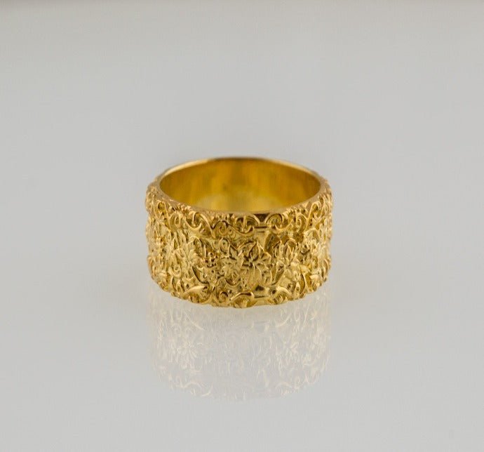 Gold Ring with Flower Ornament Unique Handmade Jewelry