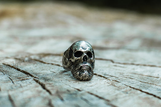 Bearded Skull Sterling Silver Unique Ring Biker Jewelry