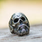 Bearded Skull Sterling Silver Unique Ring Biker Jewelry