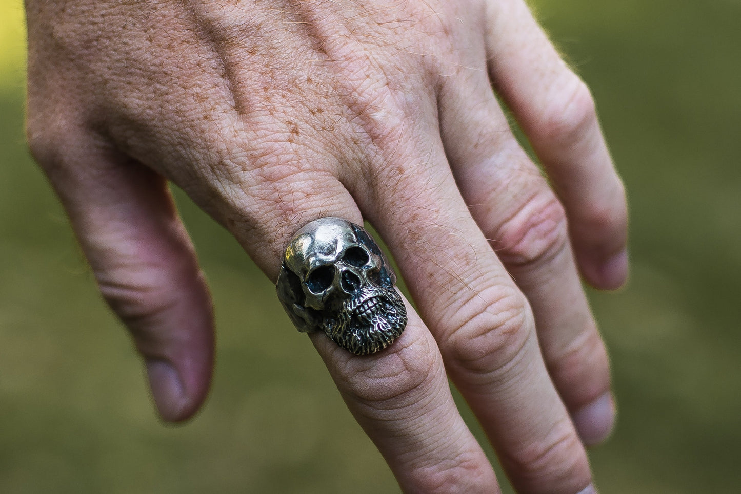 Bearded Skull Sterling Silver Unique Ring Biker Jewelry