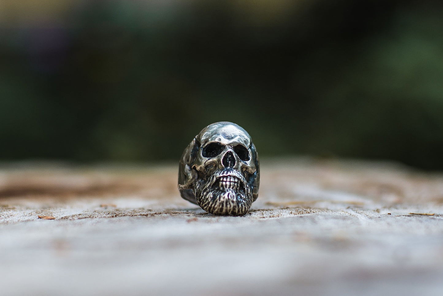 Bearded Skull Sterling Silver Unique Ring Biker Jewelry