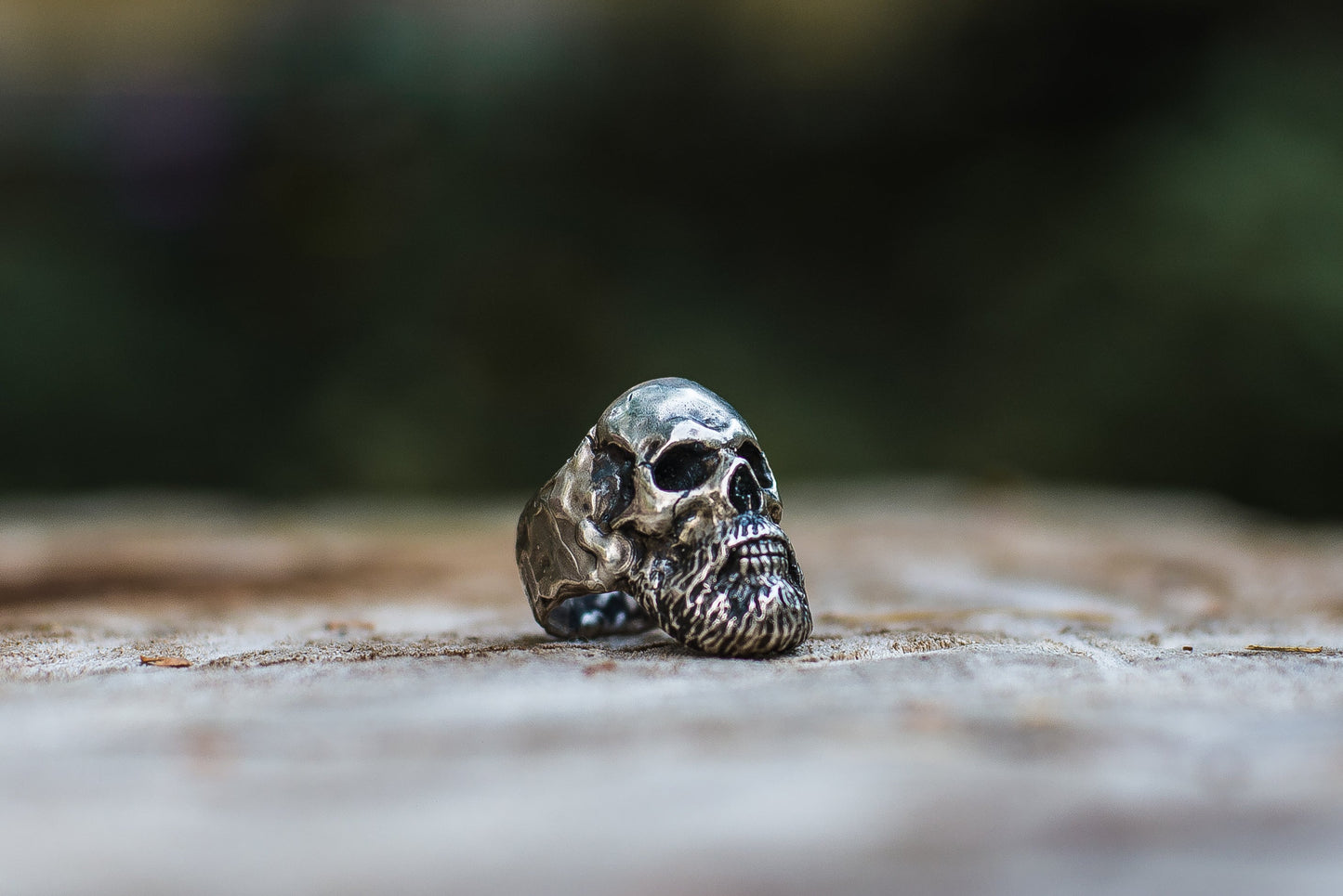 Bearded Skull Sterling Silver Unique Ring Biker Jewelry