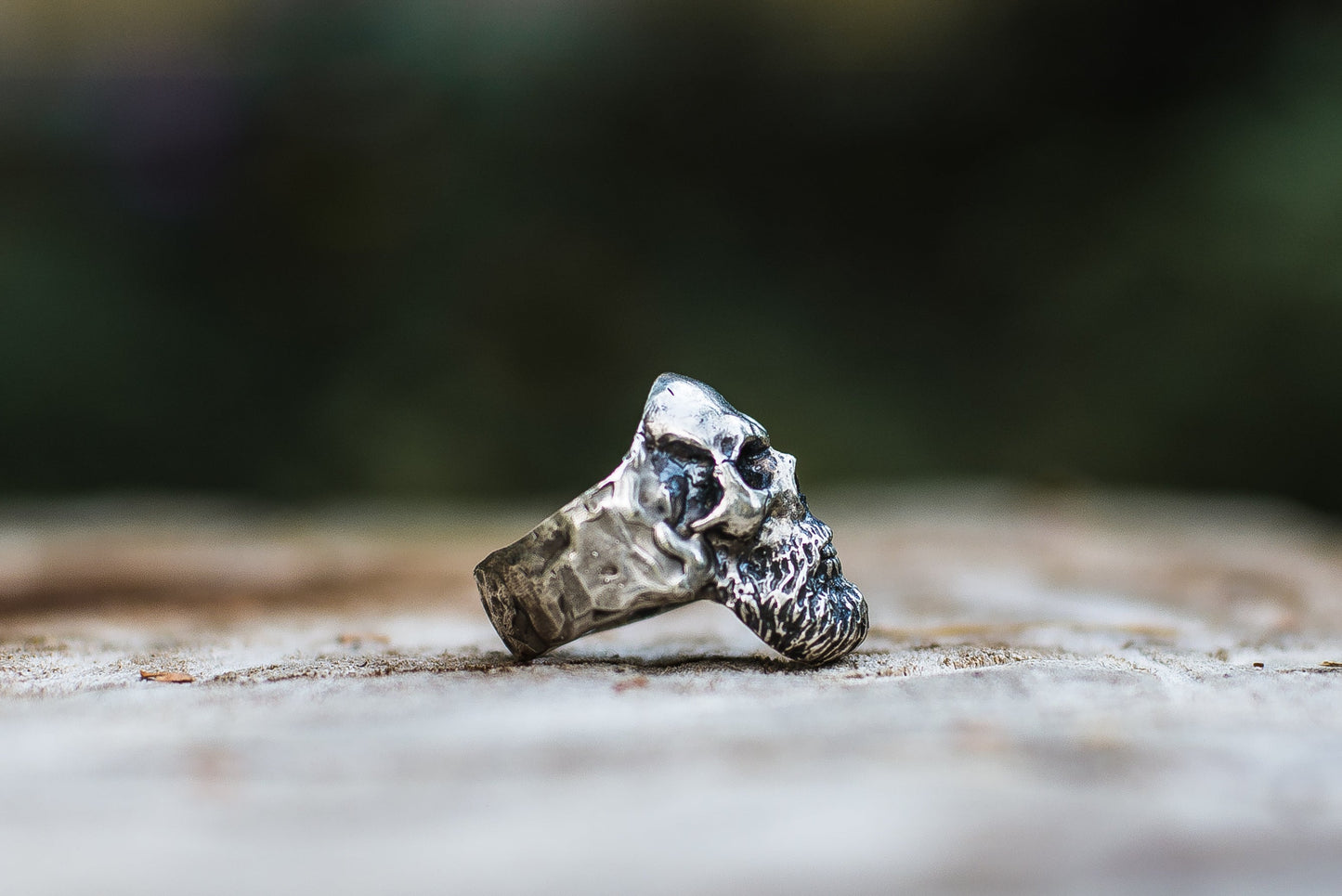 Bearded Skull Sterling Silver Unique Ring Biker Jewelry