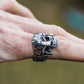 Skull with Helmet Sterling Silver Unique Ring Biker Jewelry