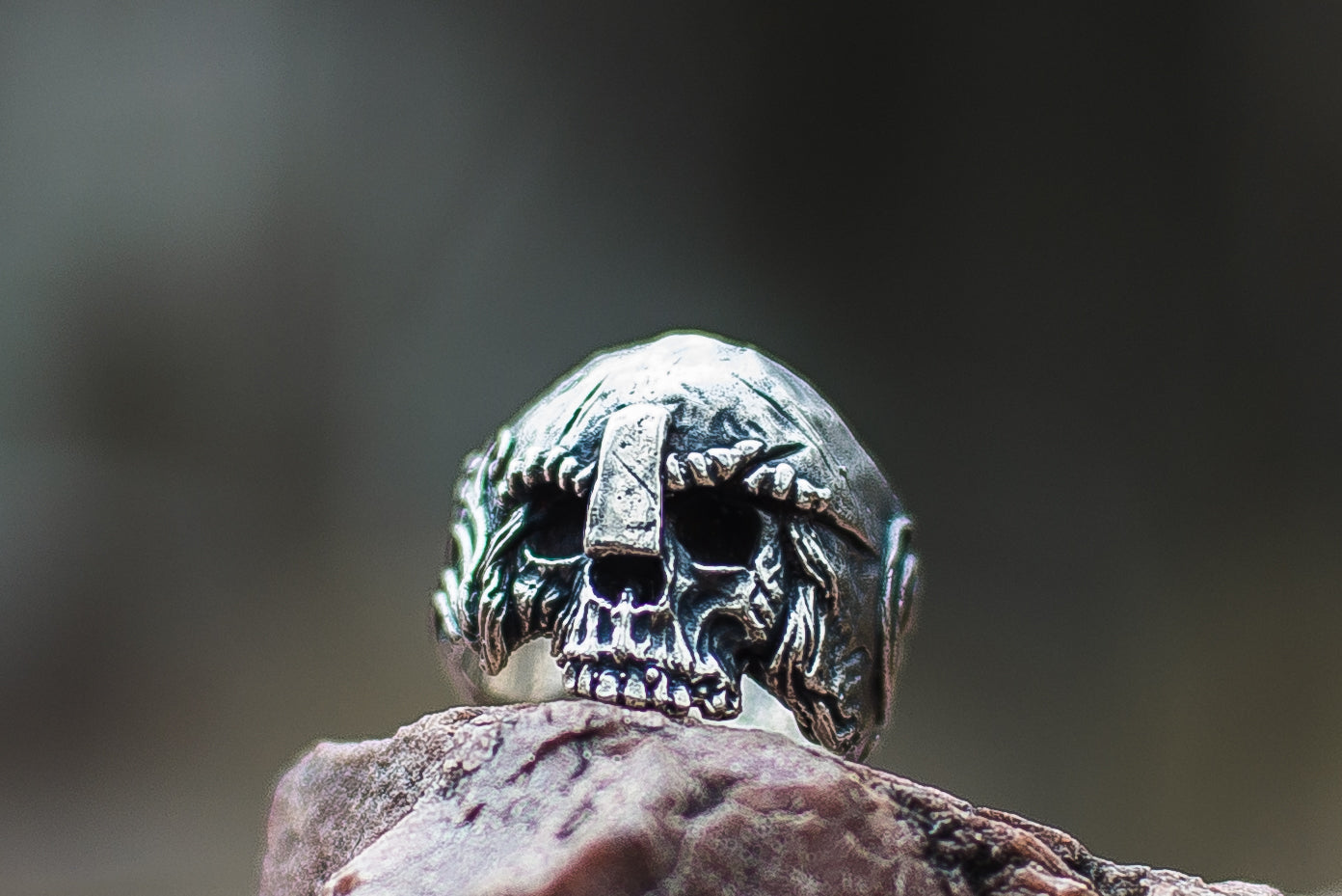 Skull with Helmet Sterling Silver Unique Ring Biker Jewelry