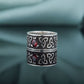 Triquetra Symbol Ring with Red Cubic Zirconia Sterling Silver Celtic Jewelry