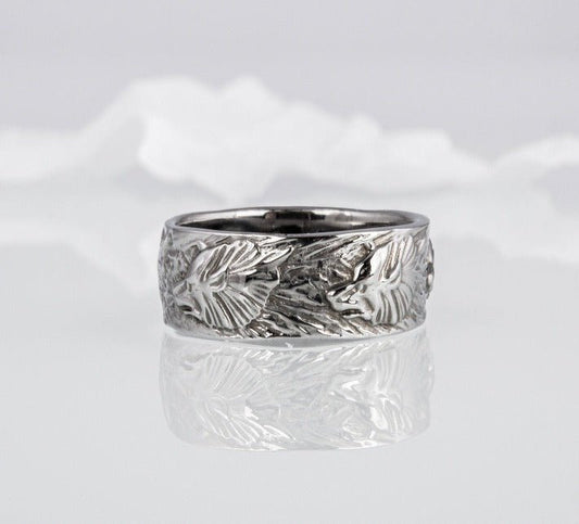 Wolf Ornament Ring Ruthenium Plated Sterling Silver Black Limited Edition Norse Ring