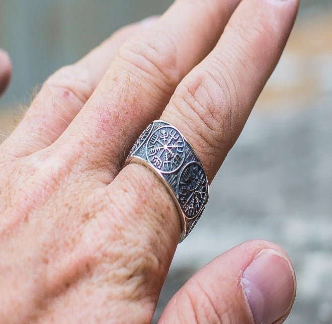 Vegvisir Runic Compass Sterling Silver Norse Ring