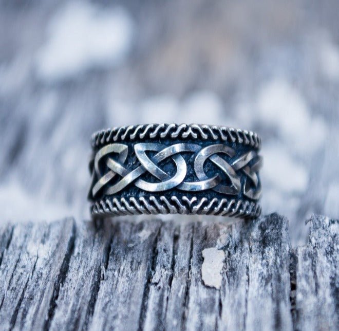 Unique Viking Ring with Norse Ornament Sterling Silver Handcrafted Jewelry