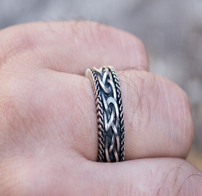 Unique Viking Ring with Norse Ornament Sterling Silver Handcrafted Jewelry