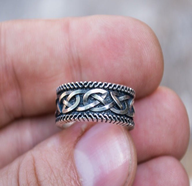 Unique Viking Ring with Norse Ornament Sterling Silver Handcrafted Jewelry