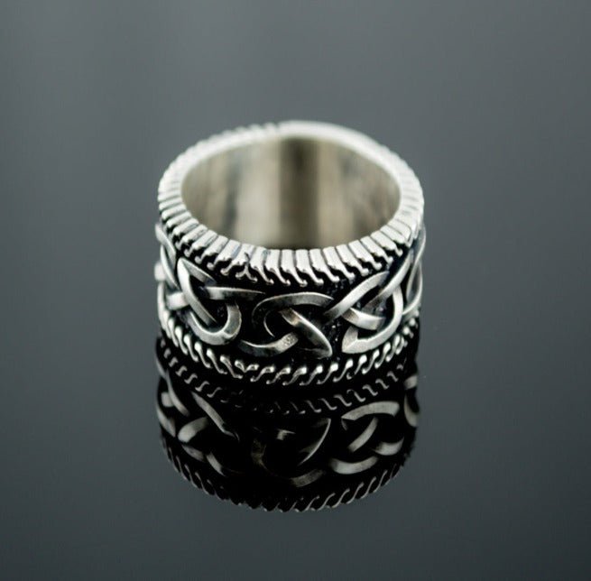 Unique Viking Ring with Norse Ornament Sterling Silver Handcrafted Jewelry