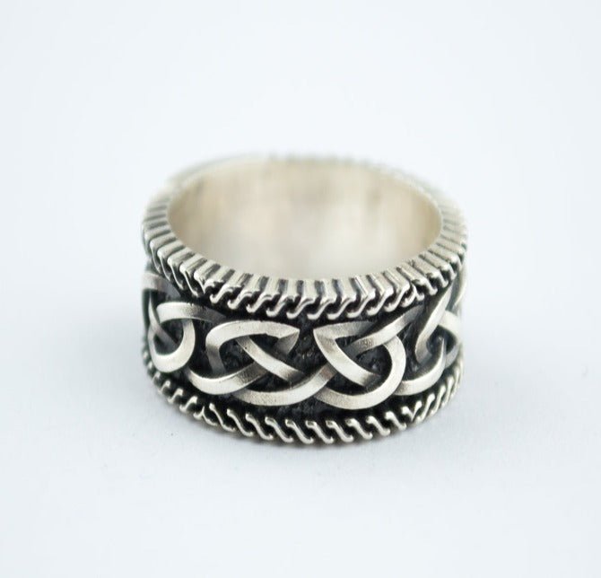 Unique Viking Ring with Norse Ornament Sterling Silver Handcrafted Jewelry