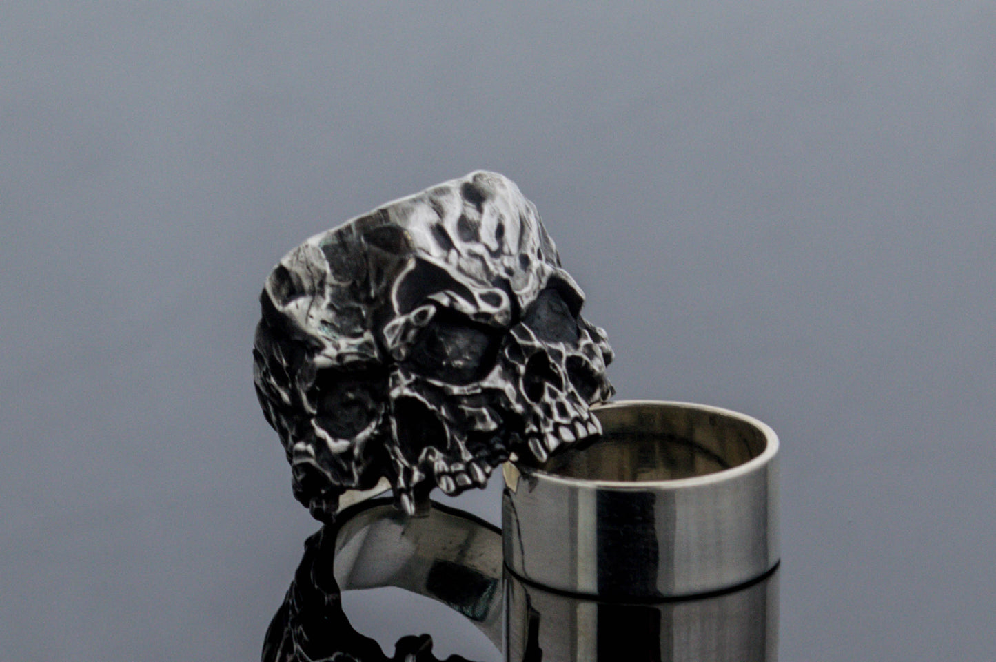 Twins Skull Ring Sterling Silver Unique Biker Jewelry