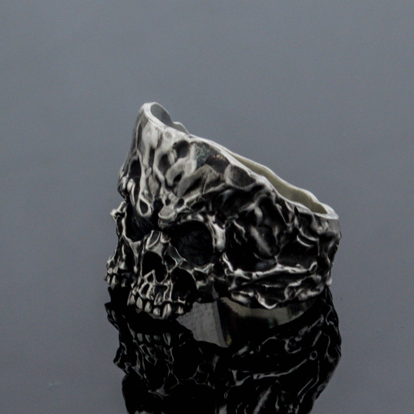 Twins Skull Ring Sterling Silver Unique Biker Jewelry