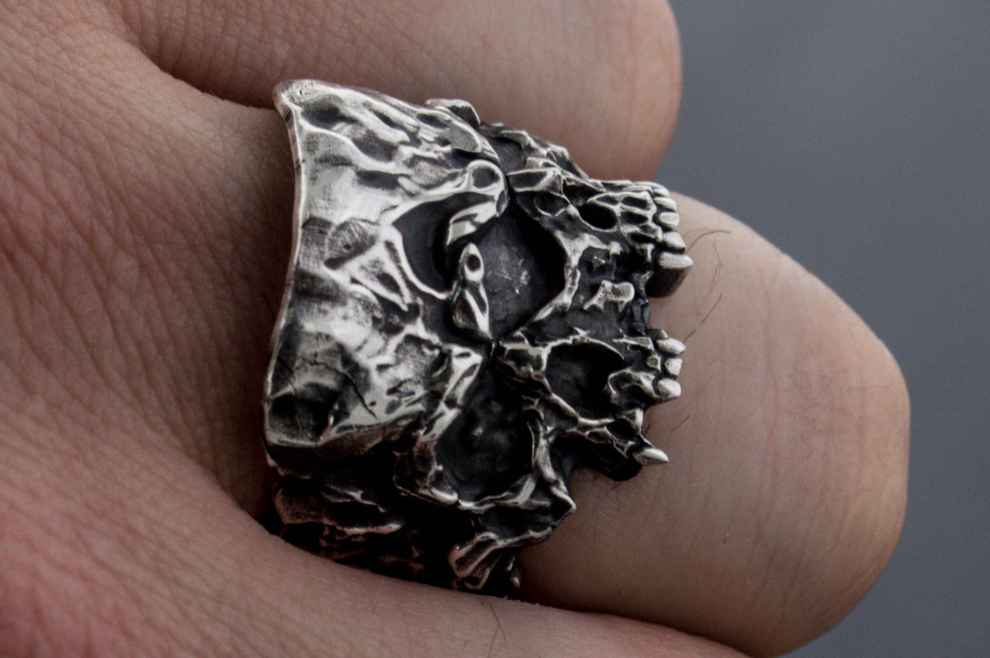 Twins Skull Ring Sterling Silver Unique Biker Jewelry